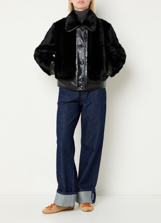 Claudie Pierlot Jack van imitatieleer met details van imitatiebont - voorkant 4 zwart