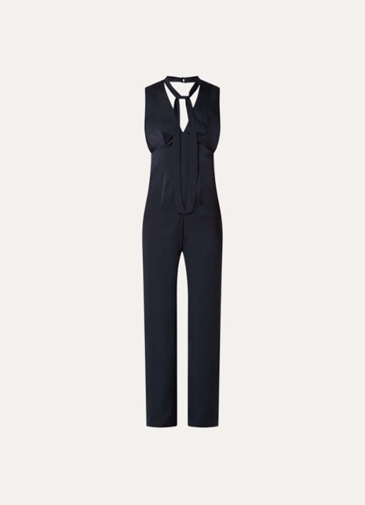 Claudie Pierlot Jade loose fit jumpsuit met strikkraag - voorkant 3 donkerblauw