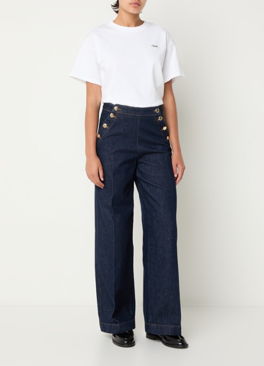 Claudie Pierlot Jeanpascal high waist straight leg jeans met donkere wassing - voorkant 3 indigo