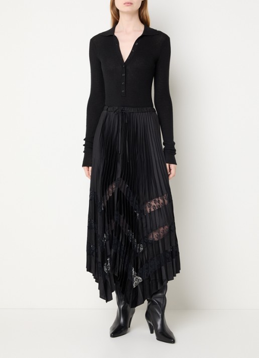 Claudie Pierlot Labelle midi rok met plissé - voorkant 3 zwart
