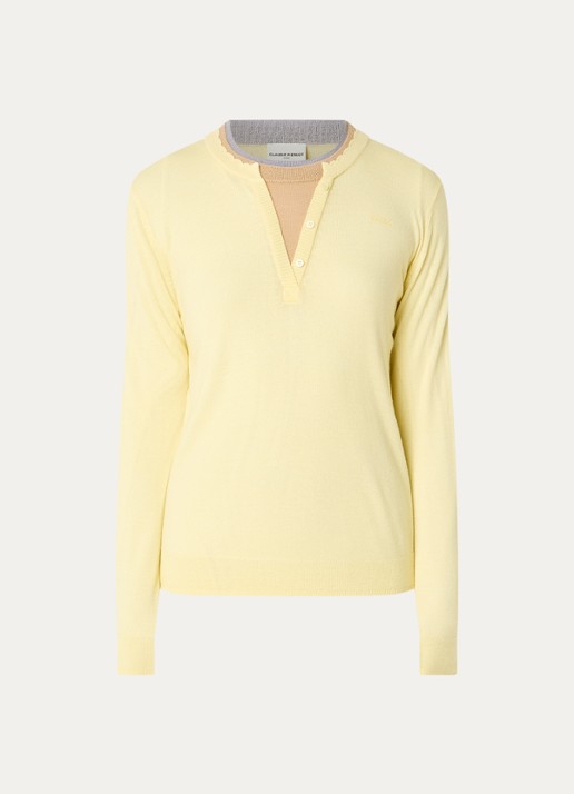 Claudie Pierlot Layette fijngebreide trui van wol met ronde hals - voorkant 3 citroengeel