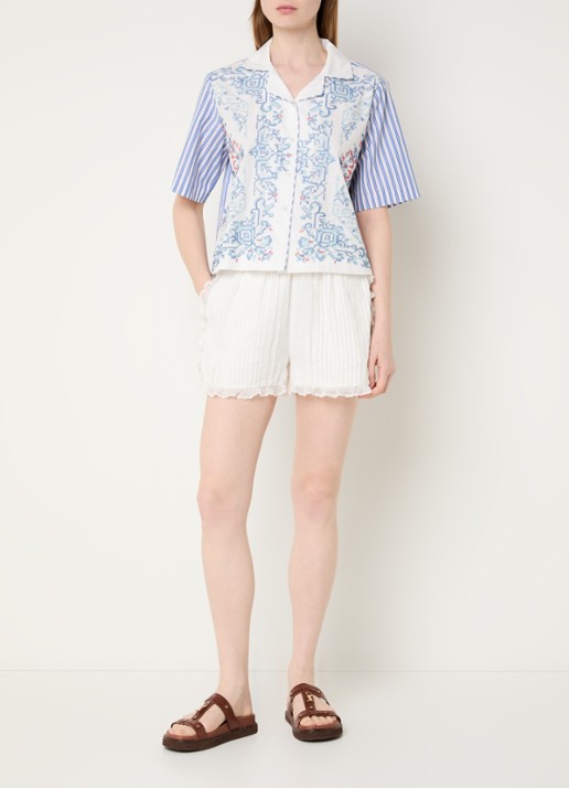 Claudie Pierlot Loose fit korte broek met broderie - voorkant 3 gebroken wit