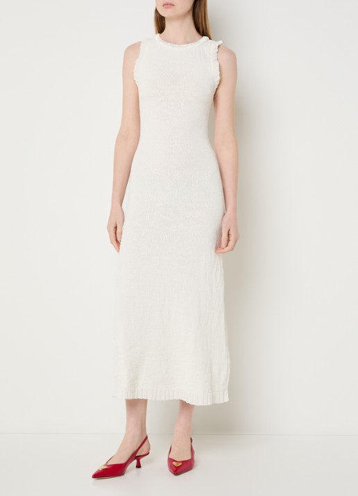 Claudie Pierlot Maellie grofgebreide maxi jurk met ruches