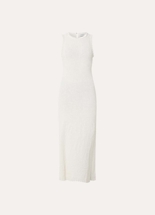 Claudie Pierlot Maellie grofgebreide maxi jurk met ruches - voorkant 2 gebroken wit
