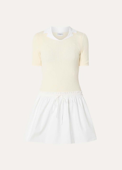 Claudie Pierlot Maillon fijngebreide mini jurk met logo - voorkant 2 creme