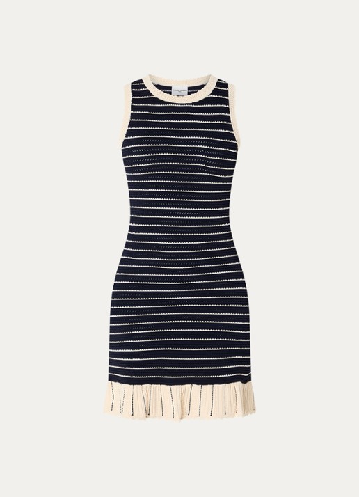 Claudie Pierlot Majana mini jurk met streepprint - voorkant 2 donkerblauw