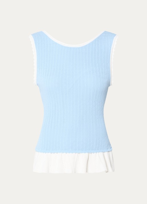 Claudie Pierlot Majo kabelgebreide tanktop met volant - voorkant 2 lichtblauw