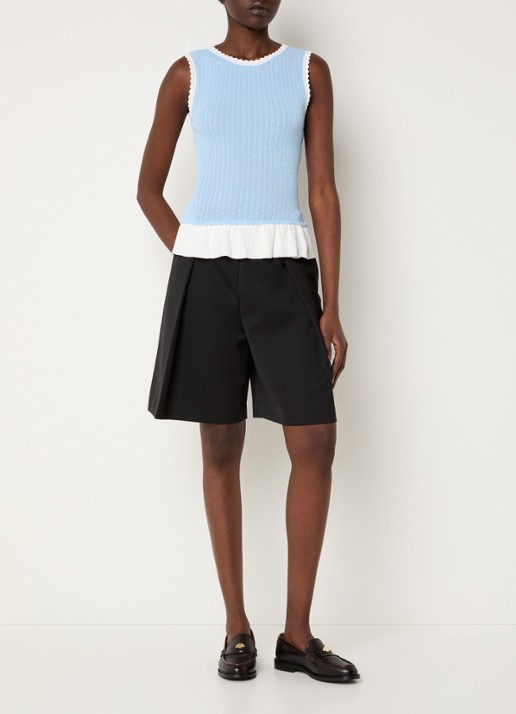 Claudie Pierlot Majo kabelgebreide tanktop met volant - voorkant 3 lichtblauw