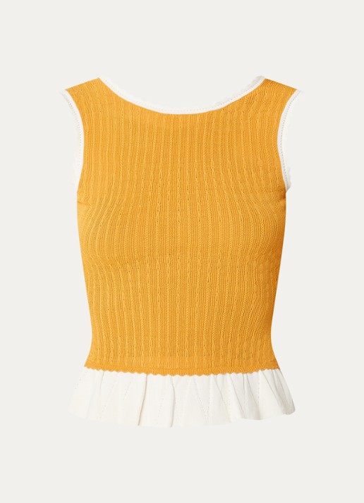Claudie Pierlot Majo kabelgebreide tanktop met volant - voorkant 3 orange