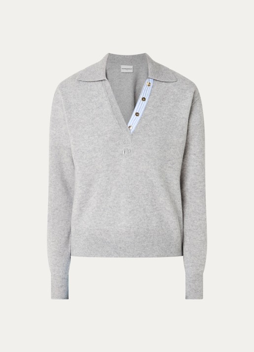 Claudie Pierlot Maloute fijngebreide pullover in kasjmierblend - voorkant grijsmele