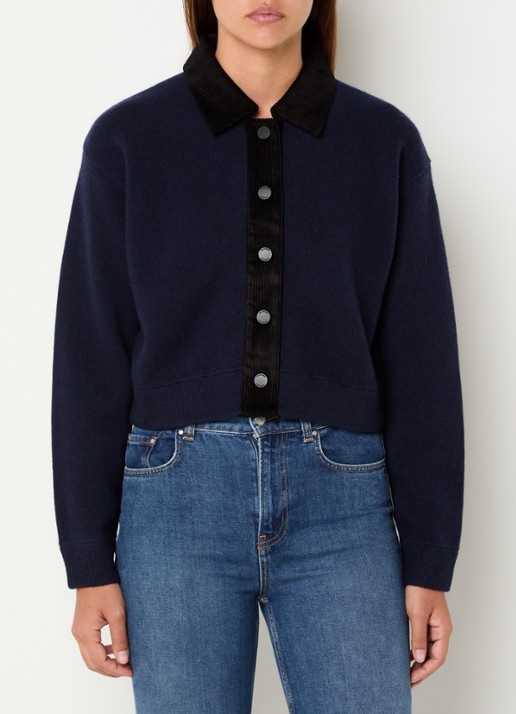 Claudie Pierlot Mamamia fijngebreid cropped vest in wolblend met details van corduroy