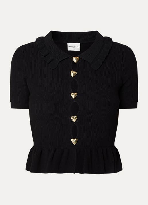 Claudie Pierlot Manalouni ribgebreide top met peplum - voorkant 3 zwart