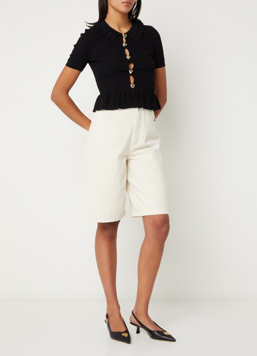 Claudie Pierlot Manalouni ribgebreide top met peplum - voorkant 4 zwart