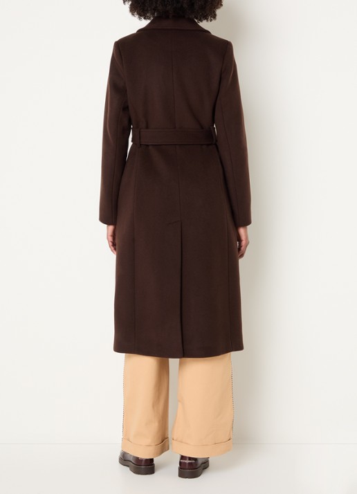 Claudie Pierlot Mantel in wolblend met ceintuur - achterkant donkerbruin