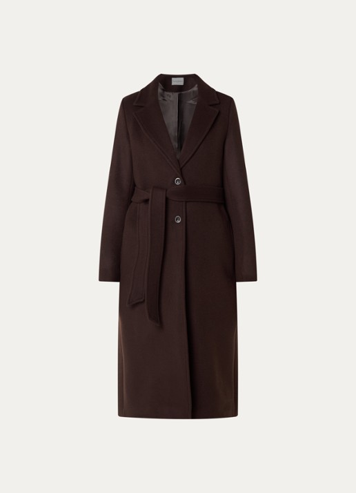 Claudie Pierlot Mantel in wolblend met ceintuur - voorkant 2 donkerbruin