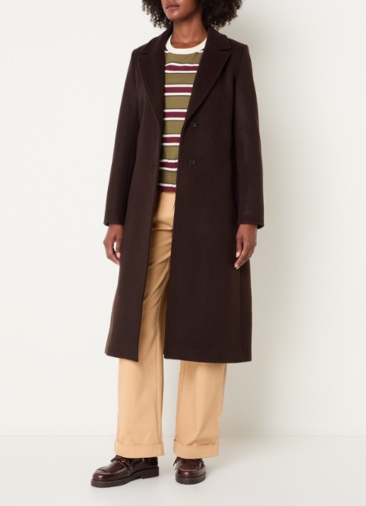 Claudie Pierlot Mantel in wolblend met ceintuur - voorkant 3 donkerbruin