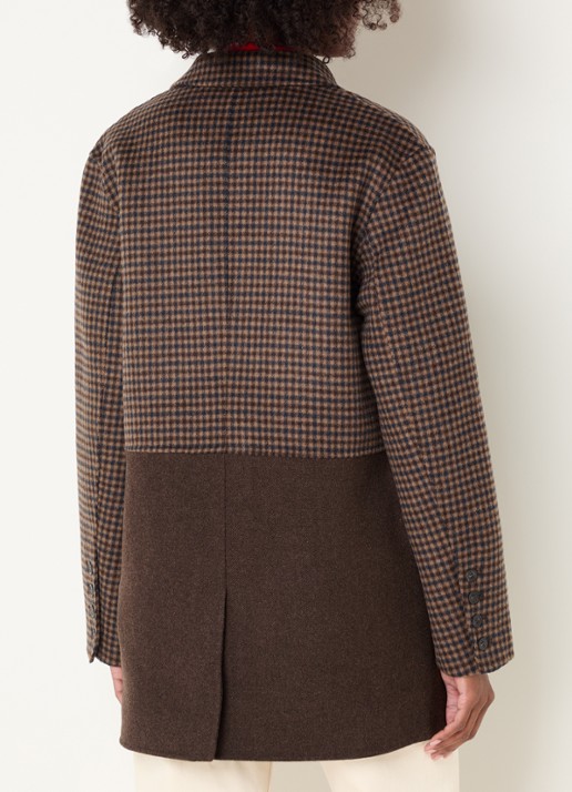 Claudie Pierlot Mantel in wolblend met pied-de-poule dessin - achterkant 2 camel