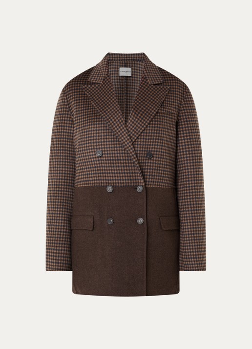Claudie Pierlot Mantel in wolblend met pied-de-poule dessin - voorkant 3 camel