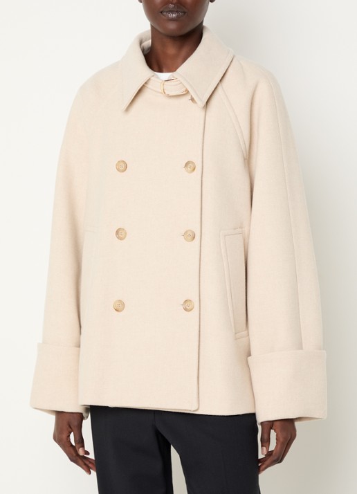 Claudie Pierlot Mantel in wolblend met steekzakken - detail beige
