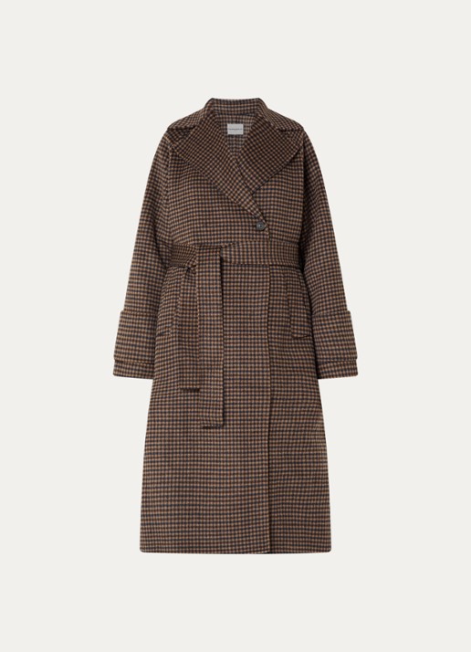 Claudie Pierlot Mantel van wol met pied-de-poule dessin - voorkant 3 camel