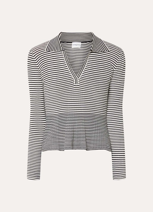 Claudie Pierlot Mantessa ribgebreide top met streepprint en V-hals - voorkant 2 wit
