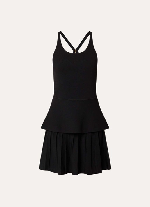 Claudie Pierlot Manuci fijngebreide mini jurk met peplum en plissé - voorkant zwart