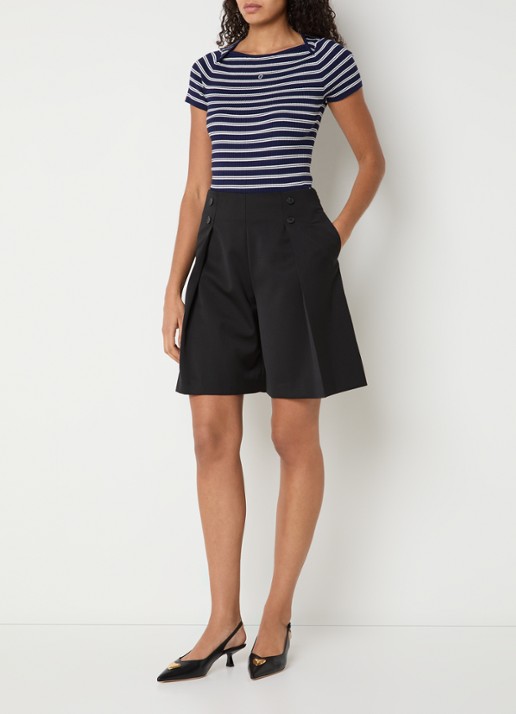 Claudie Pierlot Manzai ribgebreide top met streepprint - voorkant 2 donkerblauw