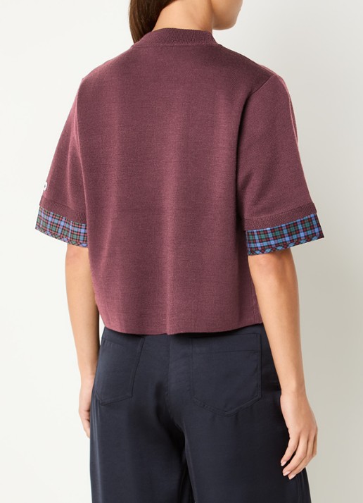 Claudie Pierlot Marayure fijngebreide T-shirt in wolblend met ronde hals - achterkant 4 aubergine