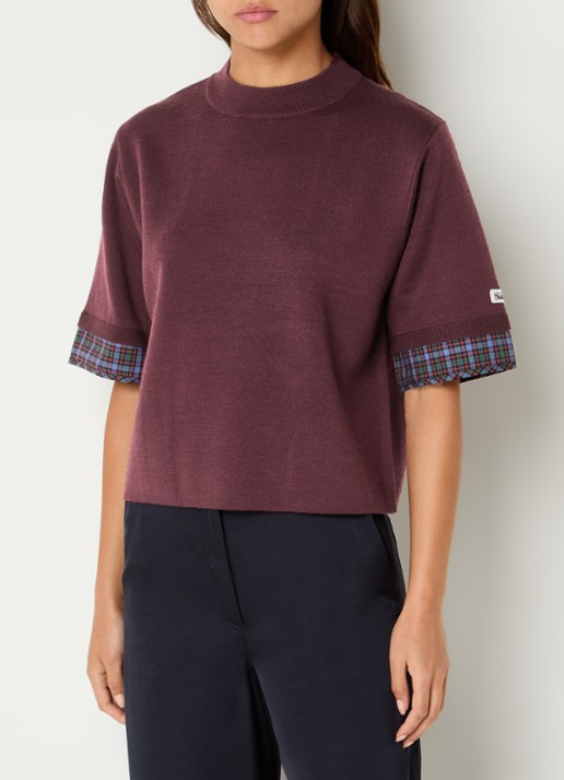 Claudie Pierlot Marayure fijngebreide T-shirt in wolblend met ronde hals - detail 3 aubergine