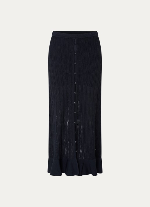 Claudie Pierlot Marc grofgebreide midi rok met sierknopen - voorkant 3 donkerblauw