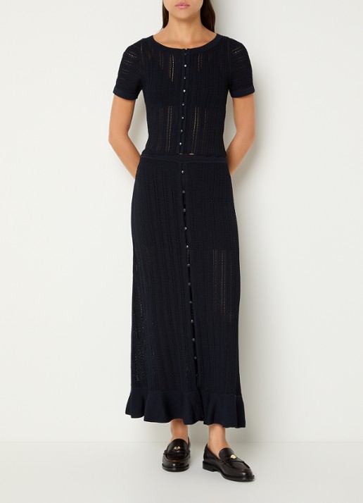 Claudie Pierlot Marc grofgebreide midi rok met sierknopen - voorkant 4 donkerblauw