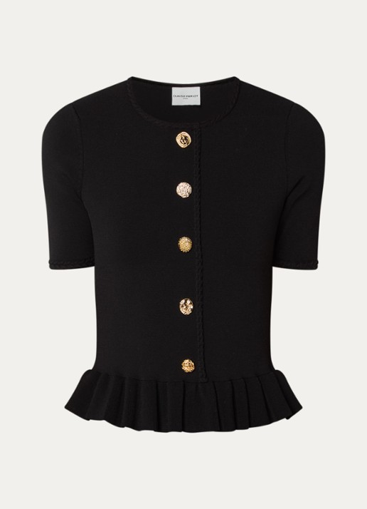 Claudie Pierlot Marquise top met sierknopen en peplum - voorkant zwart