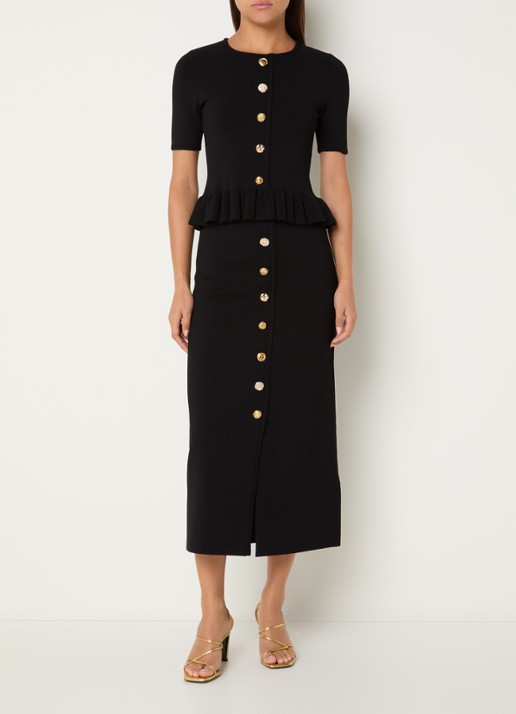 Claudie Pierlot Marquise top met sierknopen en peplum - voorkant 2 zwart