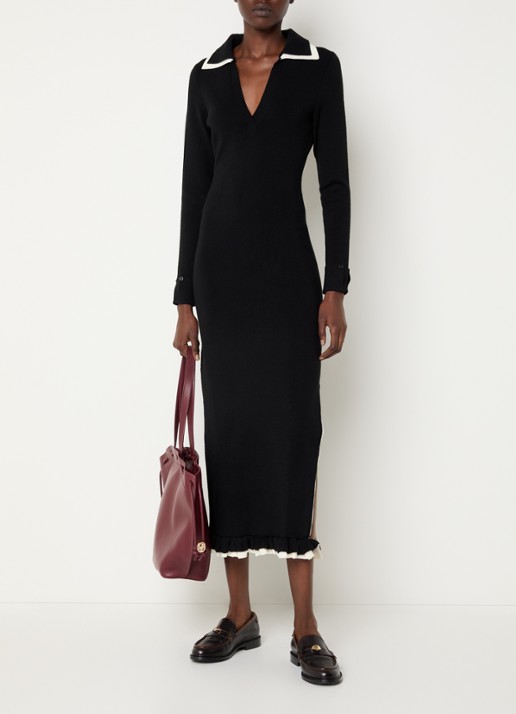Claudie Pierlot Maxi jurk in wolblend met split - detail 4 zwart