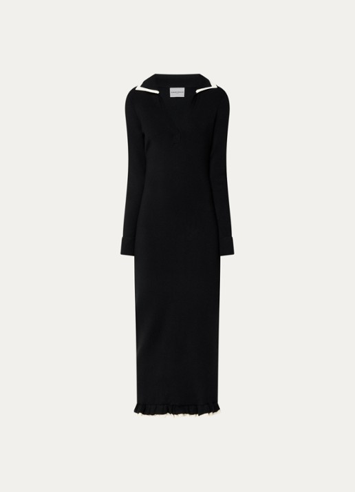 Claudie Pierlot Maxi jurk in wolblend met split - voorkant zwart
