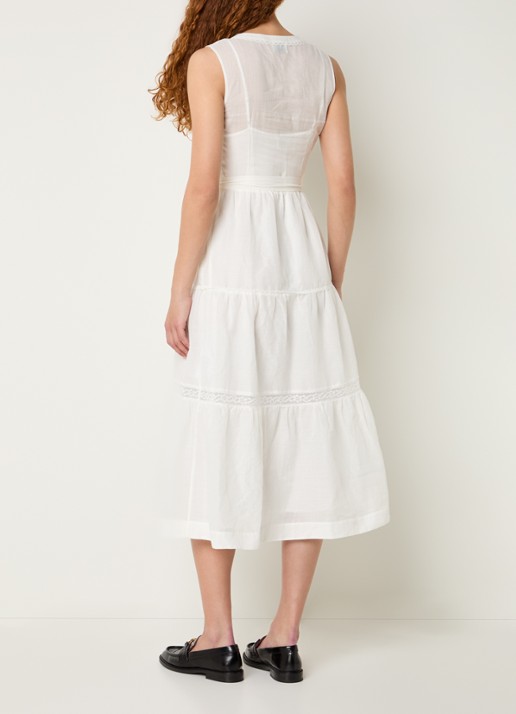 Claudie Pierlot Maxi jurk met broderie en strikceintuur - achterkant 4 gebroken wit