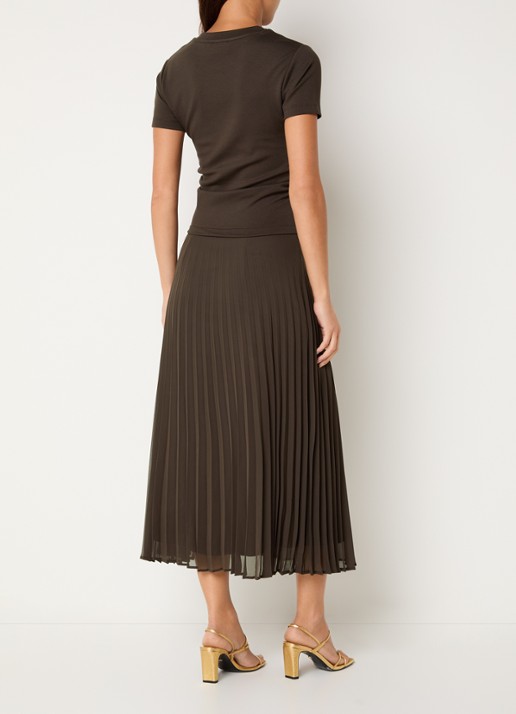 Claudie Pierlot Maxi jurk met plissé - achterkant 4 donkerbruin