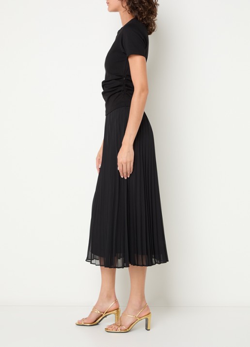 Claudie Pierlot Maxi jurk met plissé - voorkant 3 zwart