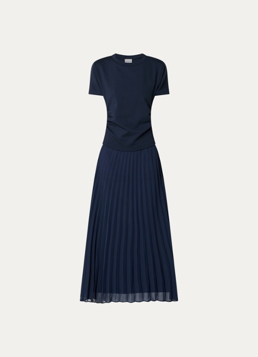 Claudie Pierlot Maxi jurk met plooidetail en ruches - voorkant 2 donkerblauw