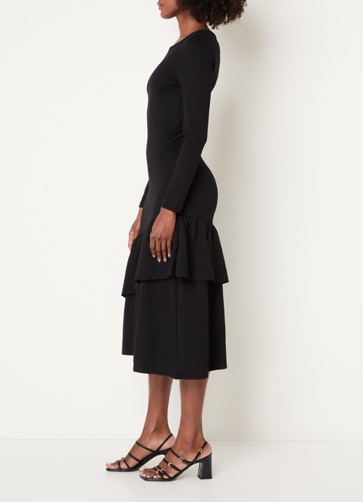Claudie Pierlot Maxi jurk met volant - voorkant 4 zwart