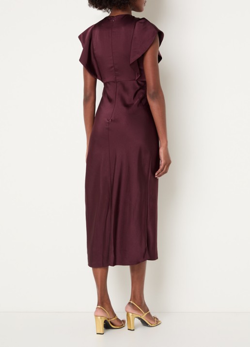 Claudie Pierlot Maxi jurk van satijn met split - achterkant bordeauxrood