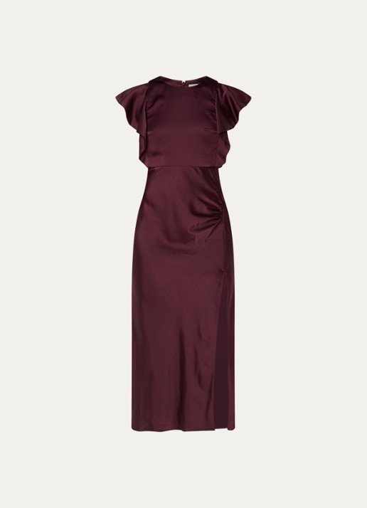 Claudie Pierlot Maxi jurk van satijn met split - voorkant 3 bordeauxrood