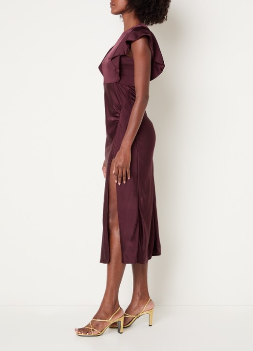 Claudie Pierlot Maxi jurk van satijn met split - voorkant 4 bordeauxrood