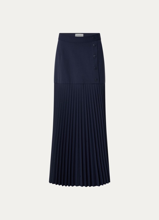 Claudie Pierlot Maxi rok met plooien - voorkant 2 donkerblauw