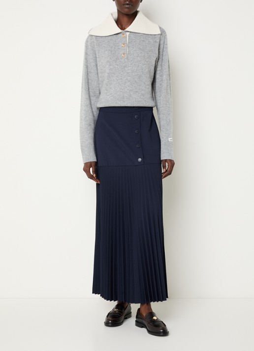 Claudie Pierlot Maxi rok met plooien - voorkant 3 donkerblauw