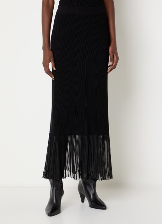 Claudie Pierlot Maxi rok met ribstructuur en details van mesh