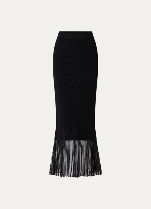 Claudie Pierlot Maxi rok met ribstructuur en details van mesh - voorkant 2 zwart