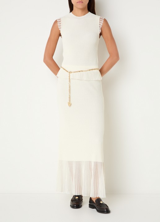 Claudie Pierlot Maxi rok met ribstructuur - voorkant 3 gebroken wit
