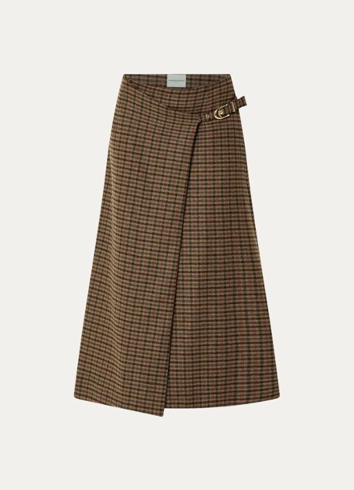 Claudie Pierlot Maxi rok met ruitdessin - voorkant 2 camel