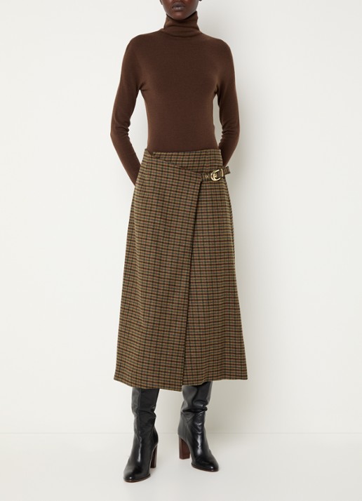 Claudie Pierlot Maxi rok met ruitdessin - voorkant 3 camel